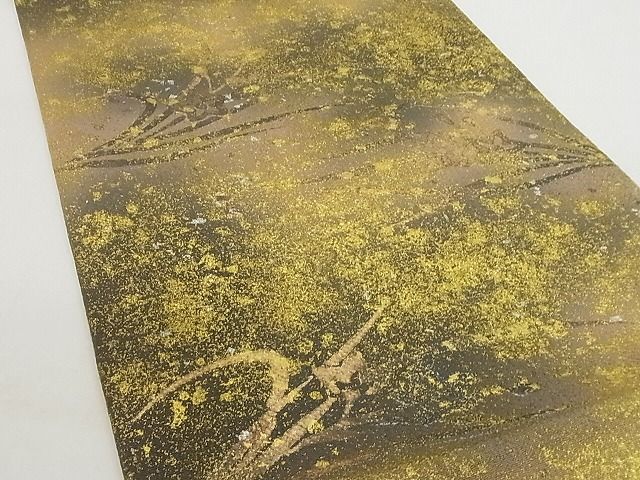 平和屋本店■極上 浦野理一 金彩友禅 九寸開き名古屋帯 枝花文 暈し 金銀彩 鬼しぼ縮緬 正絹 逸品 未使用 4kk10146 - 平和屋