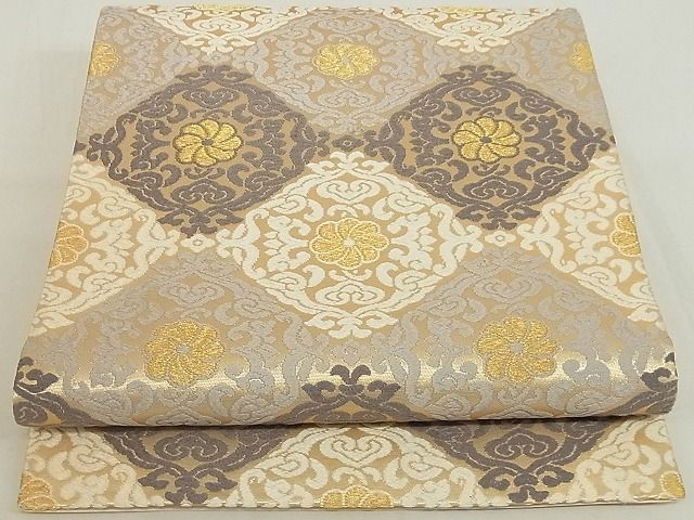 平和屋本店■極上 西陣 河合美術織物謹製 六通柄袋帯 唐織 花菱 金糸 正絹 逸品 4kk10154 - 平和屋