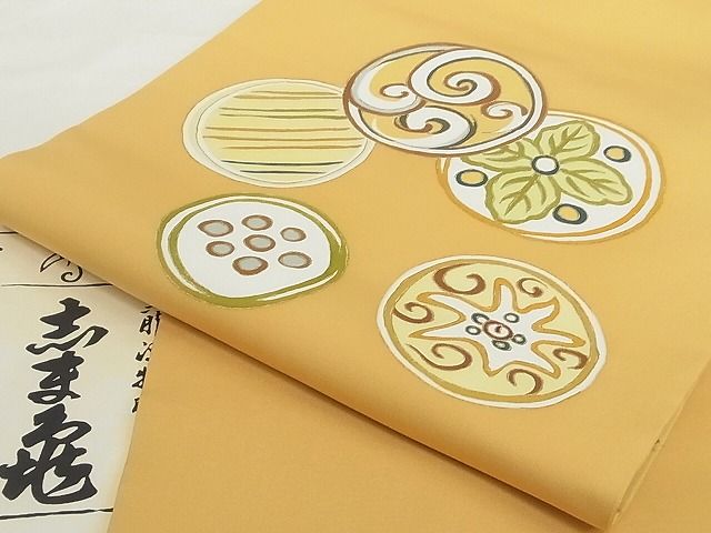 平和屋本店■極上 銀座 志ま亀 塩瀬 九寸名古屋帯 丸文 金彩 たとう紙付き 正絹 逸品 4kk10159 - 平和屋