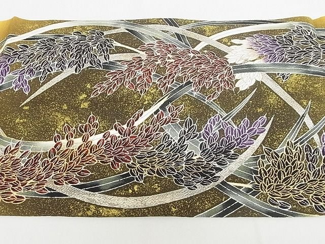 平和屋本店■希少 極上 浦野理一 息子 浦野範雄 九寸開き名古屋帯 金彩友禅 稲穂 暈し 金銀彩 鬼しぼ縮緬 正絹 逸品 4kk10185 - 平和屋