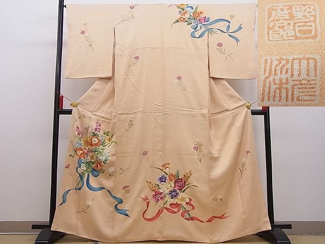 平和屋本店■野口彦太郎 大彦三代目 江戸染繍友禅 訪問着 刺繍 花束文 金銀糸 高島屋扱い 逸品 4n - zb0499 - 平和屋