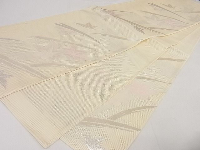平和屋着物■夏物 六通柄袋帯 楓 銀糸 正絹 逸品 A-ms551