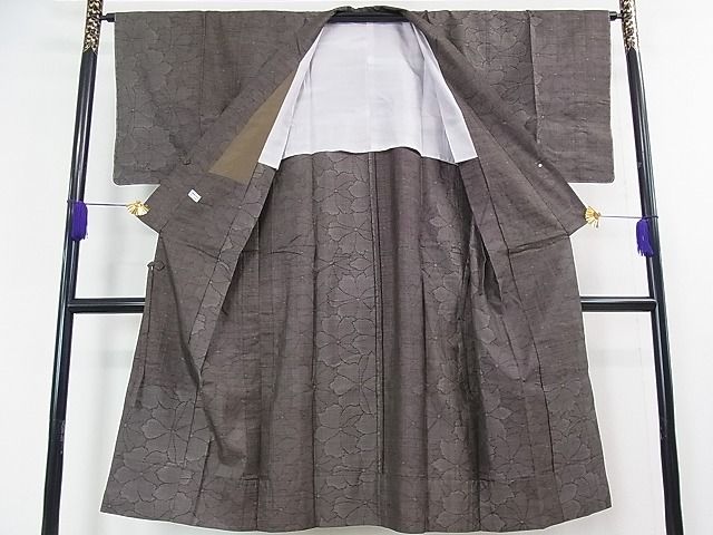 平和屋本店■極上 本場大島紬 道中着 単衣 7マルキ 泥染 花尽くし 逸品 未使用 3kh1553 - 平和屋