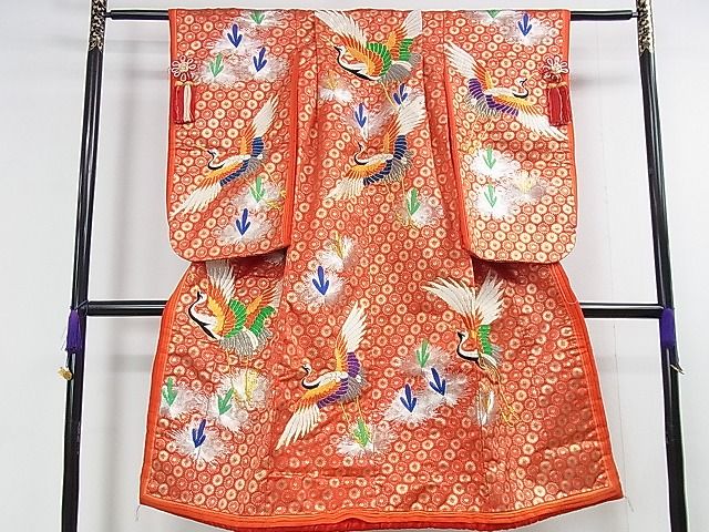 平和屋本店■極上 七五三 女の子 7歳 祝着 十二単風 駒刺繍 飛鶴松文 金銀糸 逸品 DZAA1584kh4 - 平和屋