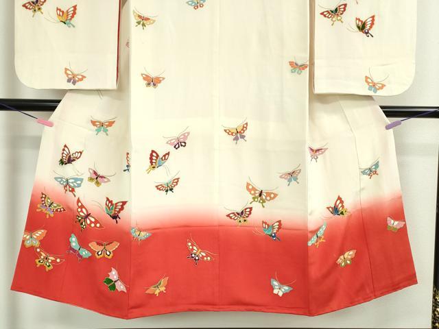 平和屋本店■極上 七五三 女の子 7歳 祝着 駒刺繍 舞蝶文 暈し染め 鬼しぼ縮緬 金彩 逸品 DZAA2913kh5 - 平和屋