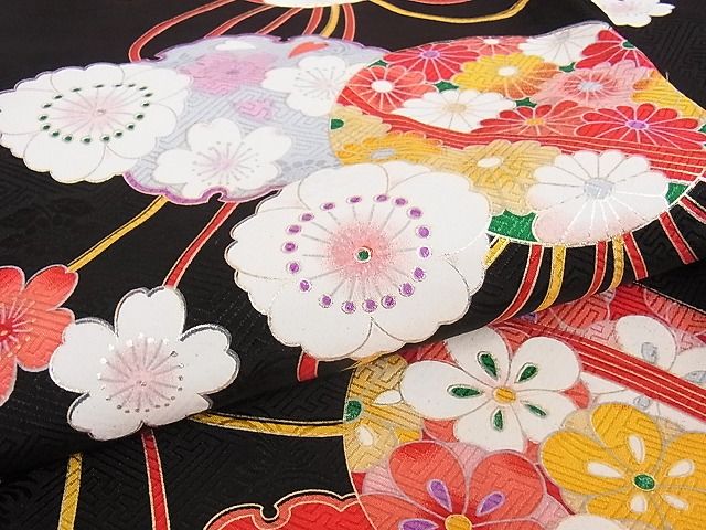 平和屋本店■極上 七五三 子供 女の子 7歳 祝着・襦袢セット 黒地 正絹 逸品 KAAA1416kk4 - 平和屋