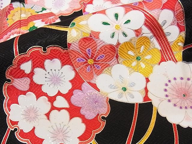 平和屋本店■極上 七五三 子供 女の子 7歳 祝着・襦袢セット 黒地 正絹 逸品 KAAA1416kk4 - 平和屋