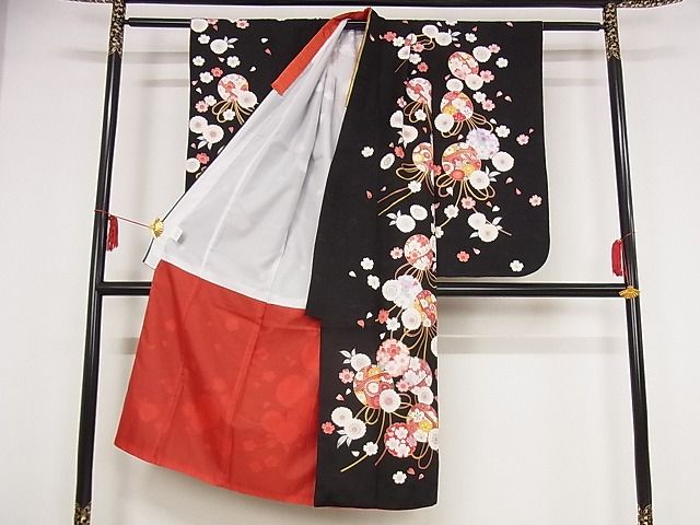 平和屋本店■極上 七五三 子供 女の子 7歳 祝着・襦袢セット 黒地 正絹 逸品 KAAA1416kk4 - 平和屋