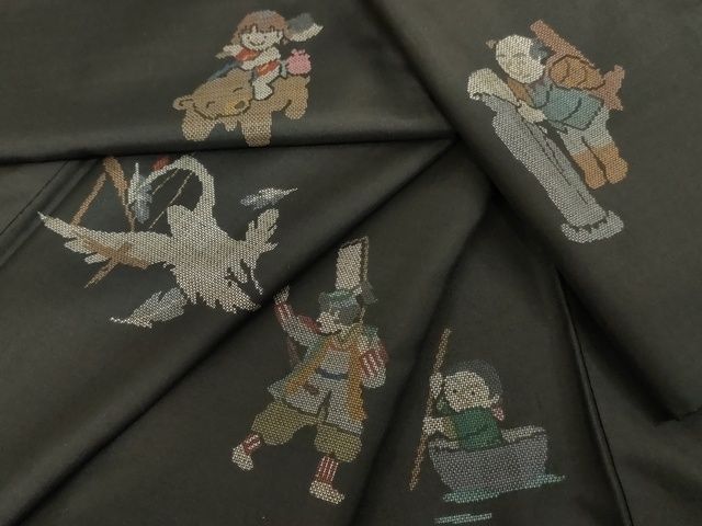 平和屋本店■極上 希少柄 訪問着 9マルキ 泥染め 地空き 童謡 日本昔話 正絹 逸品 KAAA1777kk5 - 平和屋