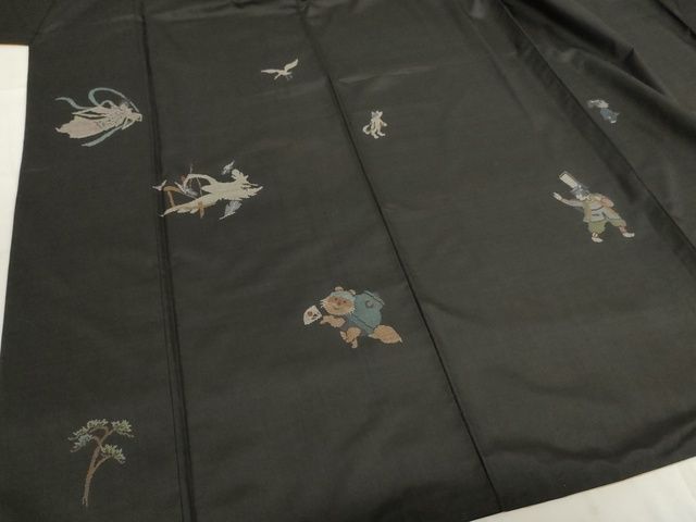 平和屋本店■極上 希少柄 訪問着 9マルキ 泥染め 地空き 童謡 日本昔話 正絹 逸品 KAAA1777kk5 - 平和屋