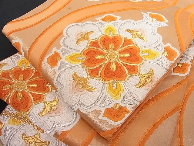 平和屋着物■六通柄袋帯 立涌花文 金銀糸 正絹 逸品 A-az3577