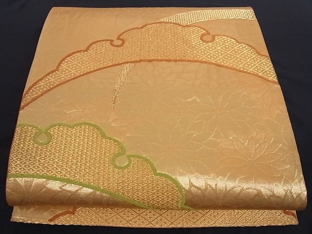 平和屋着物■六通柄袋帯 唐織 雪輪花文 金糸 正絹 逸品 A-az3906