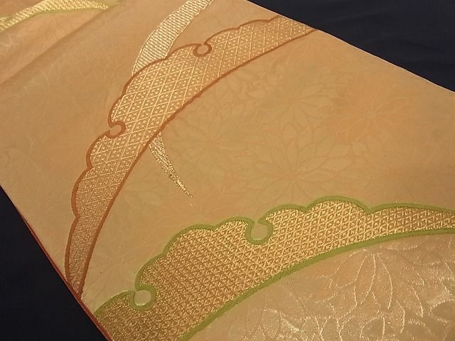 平和屋着物■六通柄袋帯 唐織 雪輪花文 金糸 正絹 逸品 A-az3906