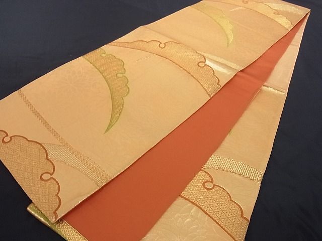 平和屋着物■六通柄袋帯 唐織 雪輪花文 金糸 正絹 逸品 A-az3906