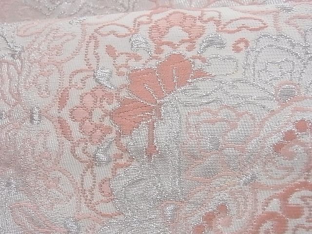 平和屋着物■六通柄袋帯 流水花文 銀糸 正絹 逸品 A-az4938