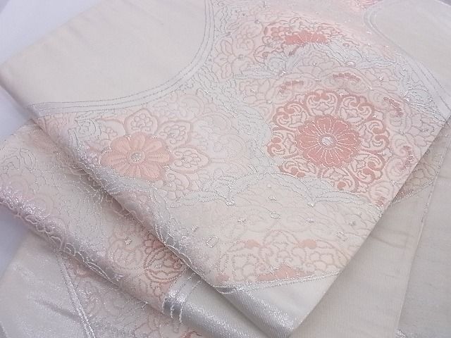 平和屋着物■六通柄袋帯 流水花文 銀糸 正絹 逸品 A-az4938