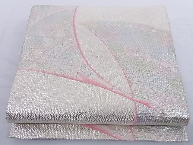平和屋着物■佐賀錦 六通柄袋帯 唐織 飛鶴文 銀糸 正絹 逸品 A-az4968