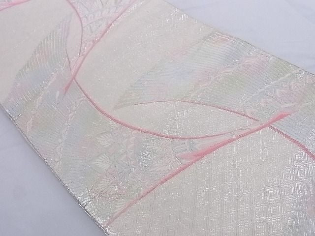 平和屋着物■佐賀錦 六通柄袋帯 唐織 飛鶴文 銀糸 正絹 逸品 A-az4968
