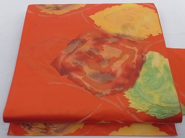 平和屋着物■八寸名古屋帯 ふくれ織 舞花文 金糸 正絹 逸品 A-az4983