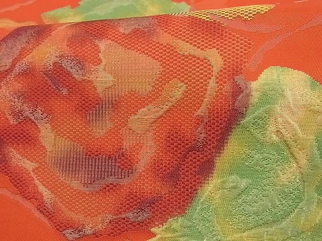 平和屋着物■八寸名古屋帯 ふくれ織 舞花文 金糸 正絹 逸品 A-az4983