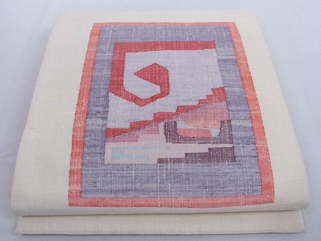 平和屋着物■太鼓柄袋帯 紬地 幾何学文様 正絹 逸品 A-az5116