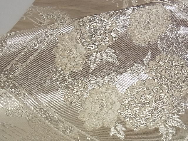 平和屋着物■六通柄袋帯 美保姿 流水花文 銀糸 正絹 逸品 A-pf4691