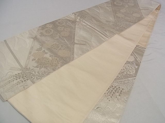 平和屋着物■六通柄袋帯 美保姿 流水花文 銀糸 正絹 逸品 A-pf4691
