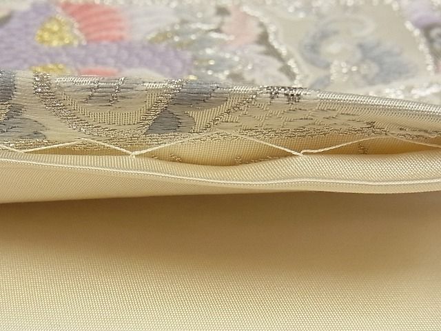 平和屋着物■六通柄袋帯 唐織 青海取絵皿文 プラチナ箔 正絹 逸品 A-pf4729
