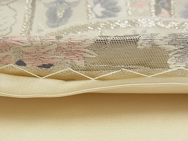 平和屋着物■六通柄袋帯 唐織 青海取絵皿文 プラチナ箔 正絹 逸品 A-pf4729