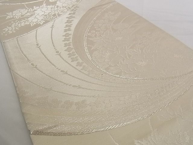 平和屋着物■六通柄袋帯 流水花文 銀糸 正絹 逸品 A-pf4753