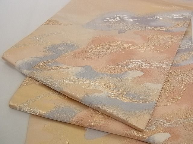 平和屋着物■六通柄袋帯 霞文 金銀糸 正絹 逸品 A-pf4769
