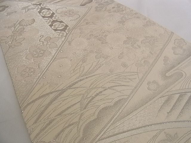平和屋着物■六通柄袋帯 蒔絵朱雀文 プラチナ箔 正絹 逸品 A-pf4781