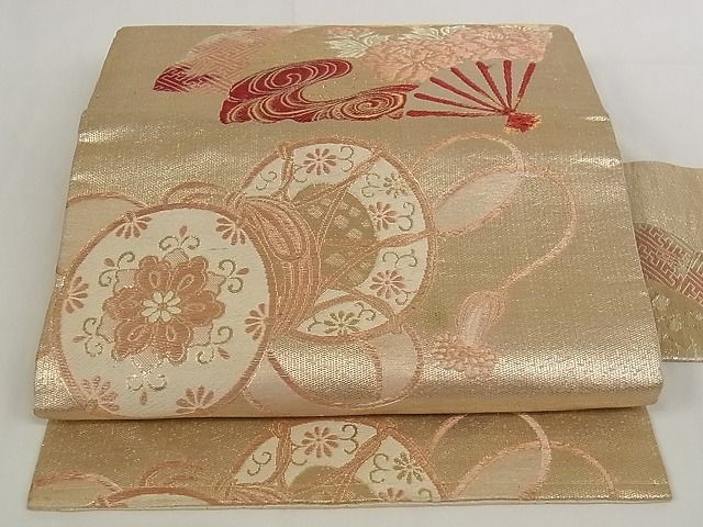 平和屋着物■アンティーク 大正ロマン 九寸名古屋帯 花鼓文 金糸 正絹 逸品 A-pf4797