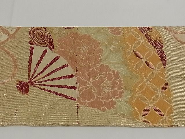 平和屋着物■アンティーク 大正ロマン 九寸名古屋帯 花鼓文 金糸 正絹 逸品 A-pf4797