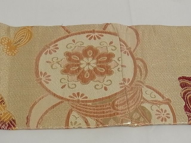 平和屋着物■アンティーク 大正ロマン 九寸名古屋帯 花鼓文 金糸 正絹 逸品 A-pf4797