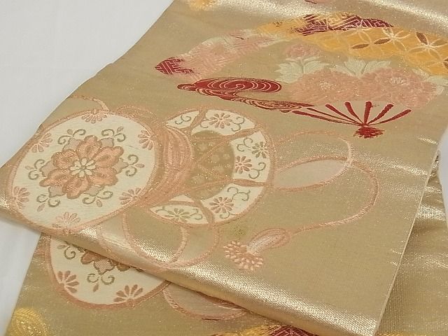 平和屋着物■アンティーク 大正ロマン 九寸名古屋帯 花鼓文 金糸 正絹 逸品 A-pf4797