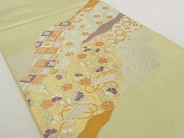 平和屋着物■六通柄袋帯 唐織 道長吉祥花文 金糸 正絹 逸品 A-pf4807