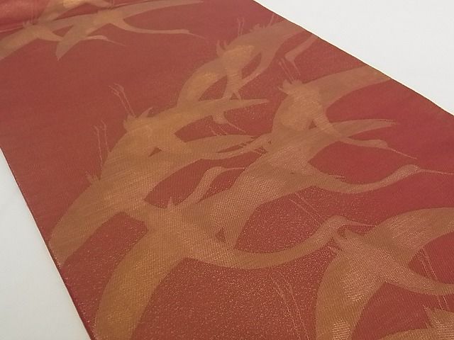 平和屋着物■六通柄 本袋帯 飛鶴文 金糸 正絹 逸品 A-pf4809