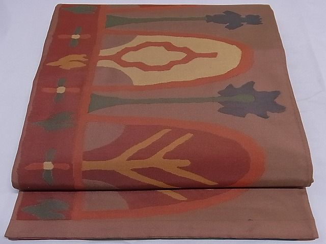 平和屋着物■六通柄袋帯 草木文 正絹 逸品 A-sx6591