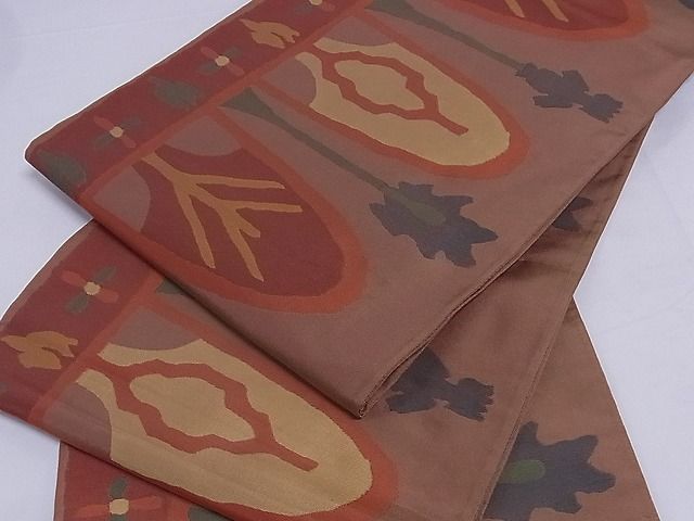 平和屋着物■六通柄袋帯 草木文 正絹 逸品 A-sx6591