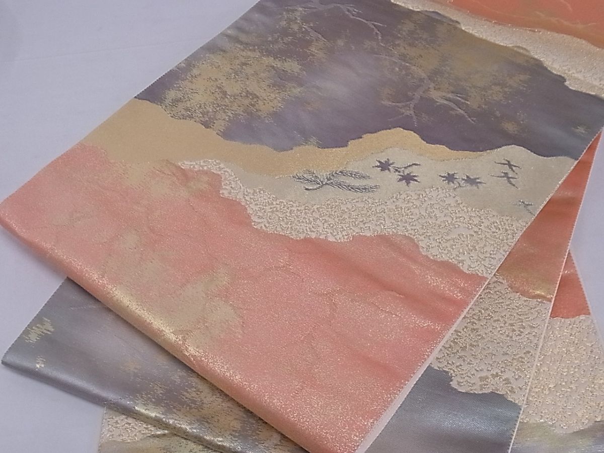 平和屋着物■六通柄袋帯 道長飛鳥文 金糸 引箔 正絹 逸品 A-sx6696
