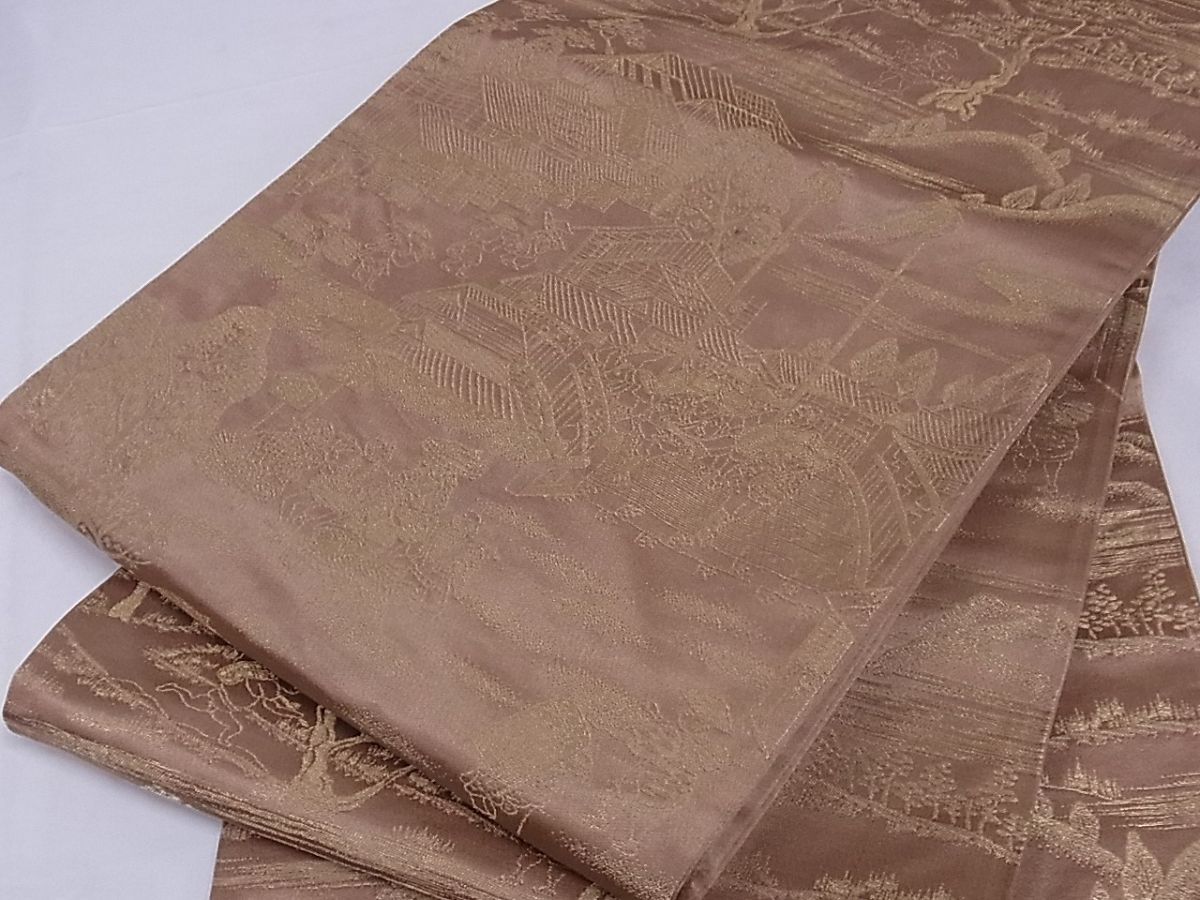 平和屋着物■六通柄袋帯 人物風景文 金糸 正絹 逸品 A-sx6713