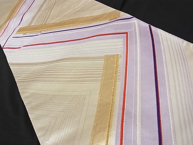 平和屋着物■六通柄袋帯 唐織 変わり縞 金銀糸 正絹 逸品 A-tn1941