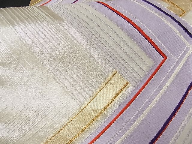 平和屋着物■六通柄袋帯 唐織 変わり縞 金銀糸 正絹 逸品 A-tn1941
