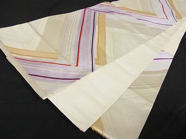 平和屋着物■六通柄袋帯 唐織 変わり縞 金銀糸 正絹 逸品 A-tn1941