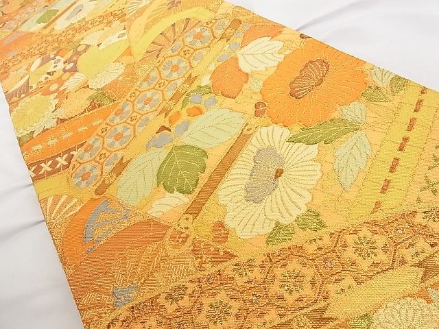 平和屋着物■佐賀錦 六通柄袋帯 花鳥文 金糸 正絹 逸品 A-tn2341