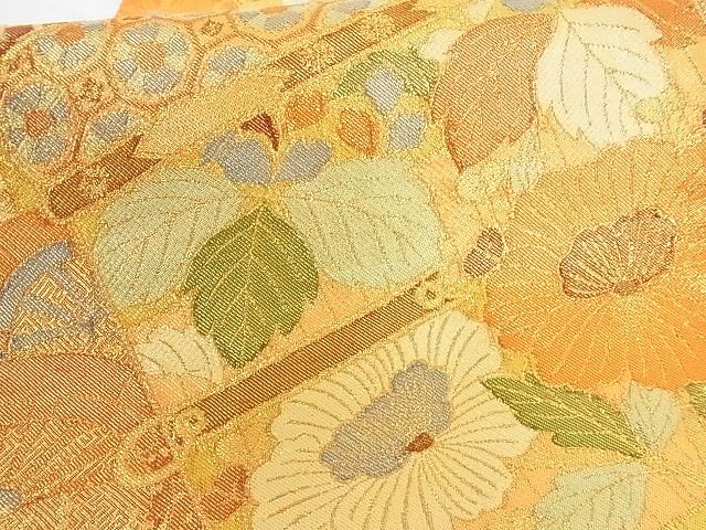 平和屋着物■佐賀錦 六通柄袋帯 花鳥文 金糸 正絹 逸品 A-tn2341