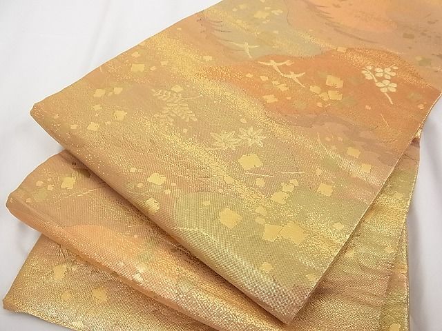 平和屋着物■六通柄袋帯 霞花鳥文 金糸 正絹 逸品 A-tn2344
