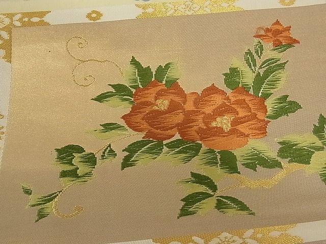 平和屋着物■六通柄袋帯 唐織 草花欄間文 金糸 正絹 逸品 A-tn2360