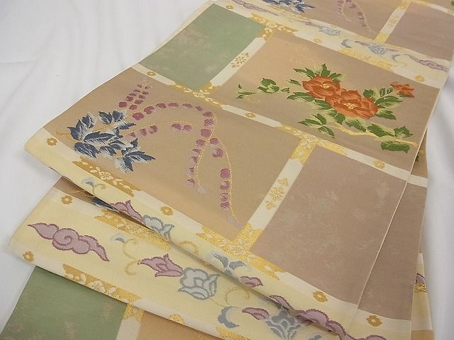 平和屋着物■六通柄袋帯 唐織 草花欄間文 金糸 正絹 逸品 A-tn2360